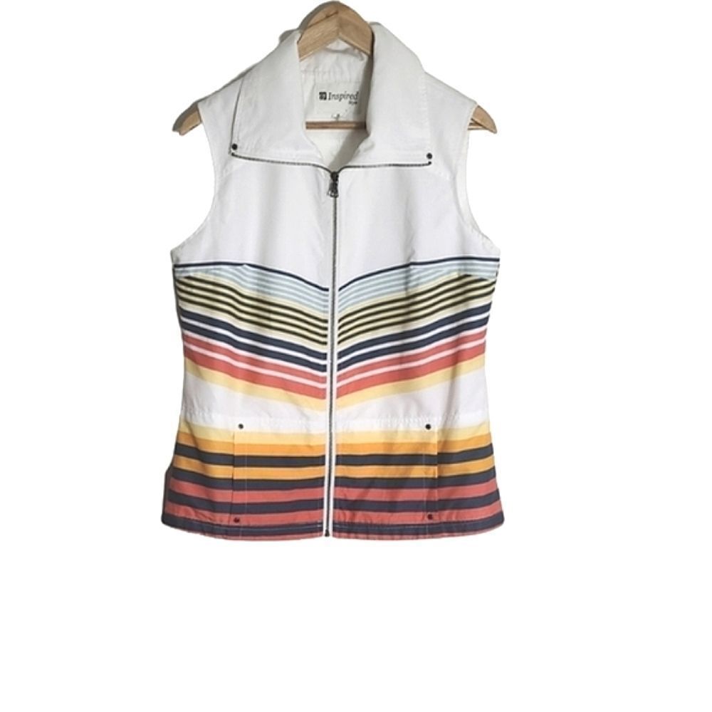 Inspired STYLE White and Multicolour Stripe Zip Up Vest Size 10